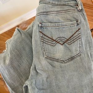 Idyllwind by Miranda Lambert light wash distressed bootcut jeans, size 8 x 36